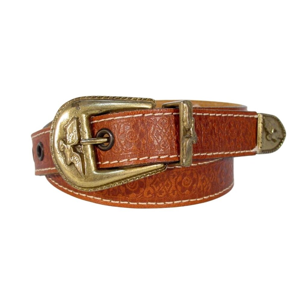 HANDMADE Brass Eagle Buckle Embossed Leather Belt Women's M - Made in GREECE